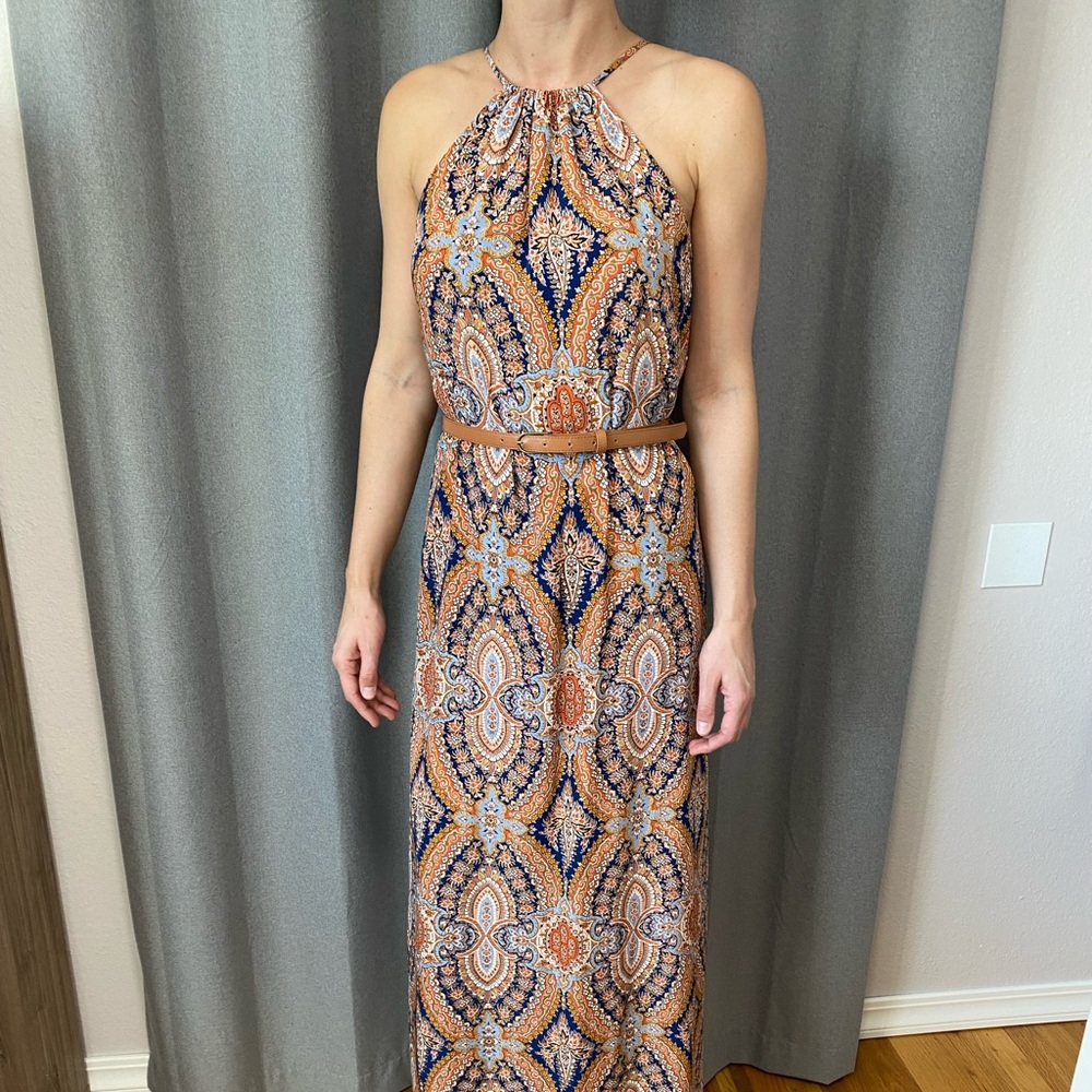 Cremieux Paisley Halter Maxi Dress with Belt